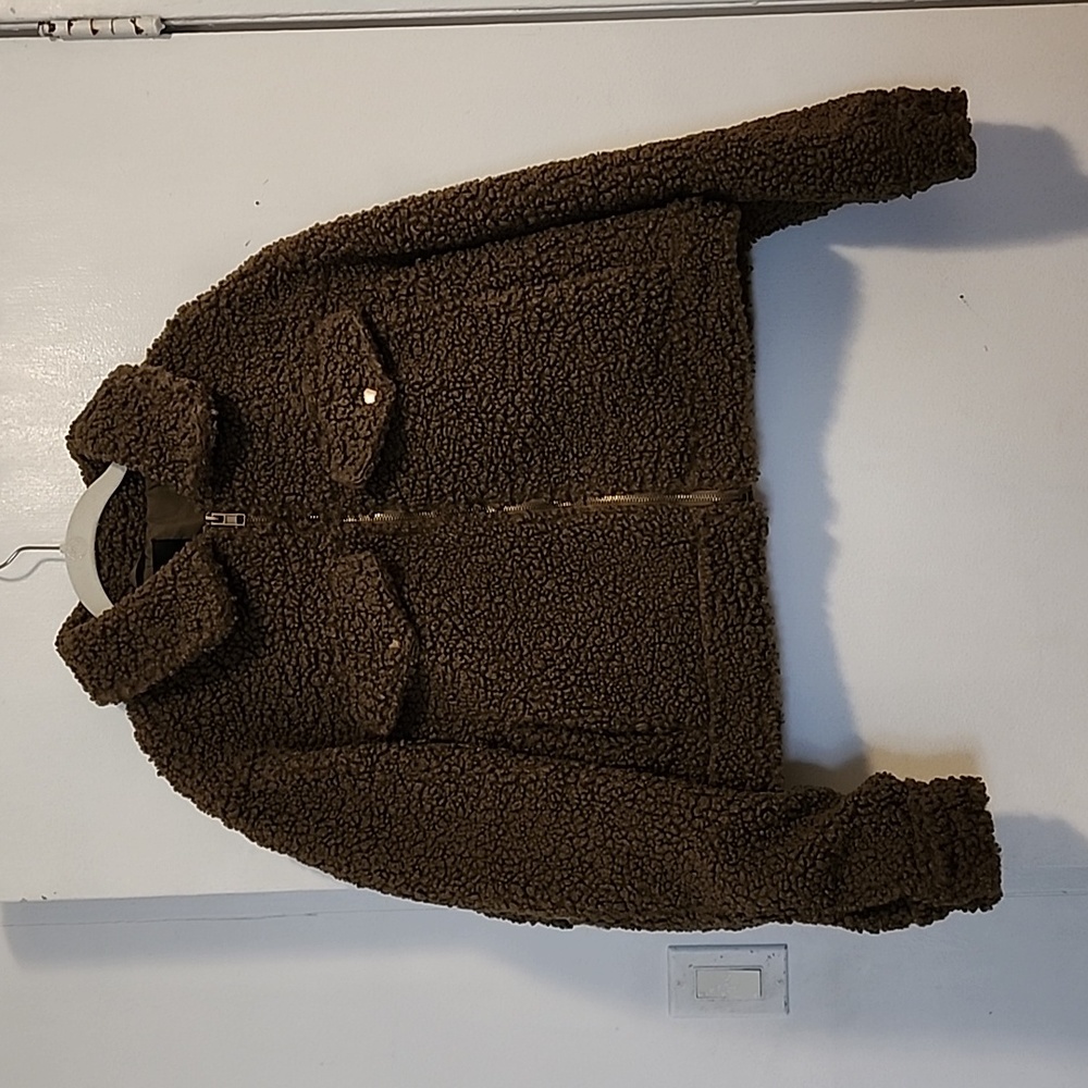 Forever 21 Green Sherpa Cropped Zipper Jacket